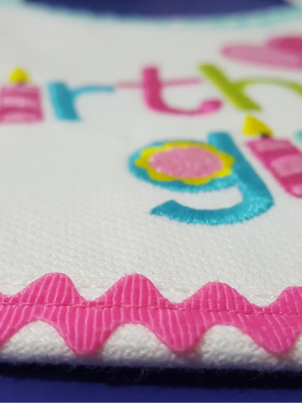 Mud Pie White Bib with Pink, Teal and Lime “Birthday Girl” Embroidery